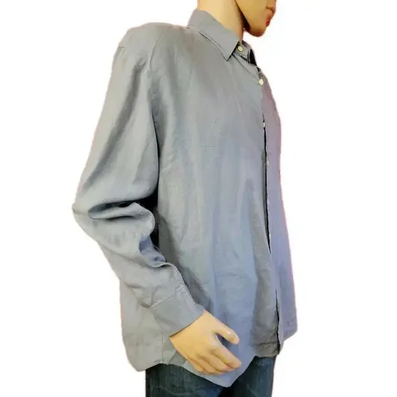 DOUBLE RRL Ralph Lauren gray Linen Long Sleeve Button Up Size L Men's Shirt #C - Picture 3 of 8